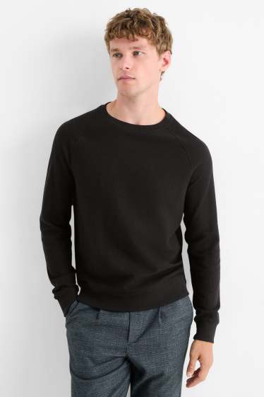 Uomo - Maglia a maniche lunghe - tessuto tramato - nero