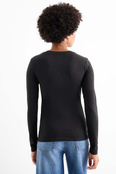 Women - Long sleeve top - slim fit - black