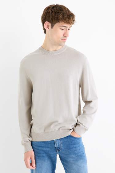 Men - Fine knit jumper - light gray