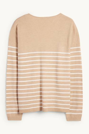 Dona - Jersei de coll en punta - de ratlles - beix