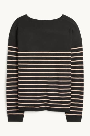 Dona - Jersei de coll en punta - de ratlles - negre