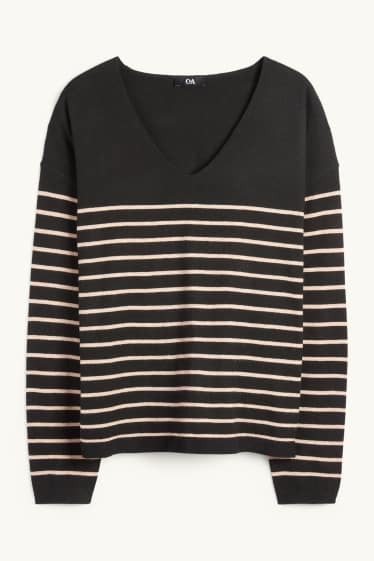 Dona - Jersei de coll en punta - de ratlles - negre