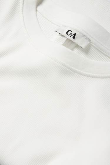 Femmes - Haut court à manches longues - finition côtelée - blanc