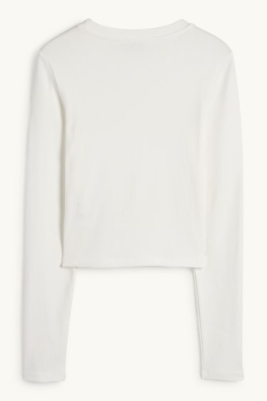 Femmes - Haut court à manches longues - finition côtelée - blanc