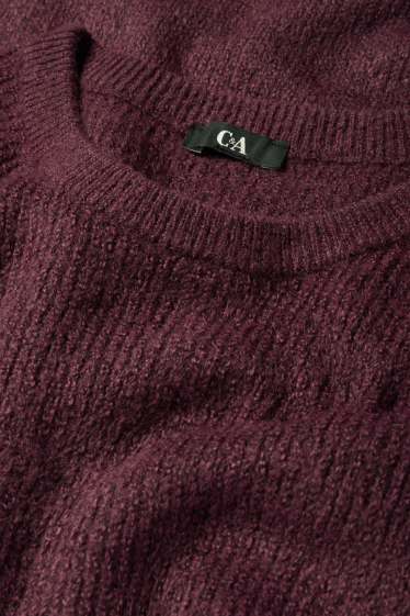 Femei - Rochie tricotată - reiată - bordo