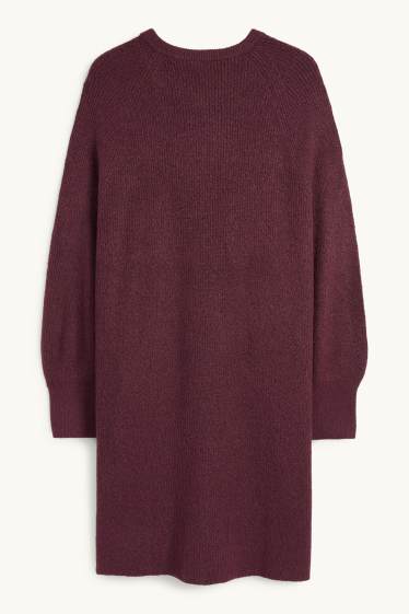 Femei - Rochie tricotată - reiată - bordo