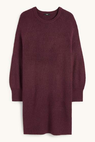 Femei - Rochie tricotată - reiată - bordo