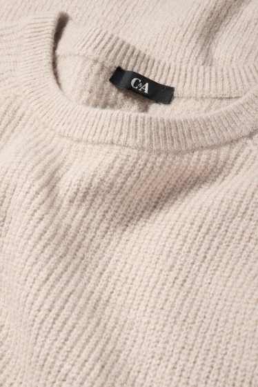 Women - Knitted dress - ribbed - light beige