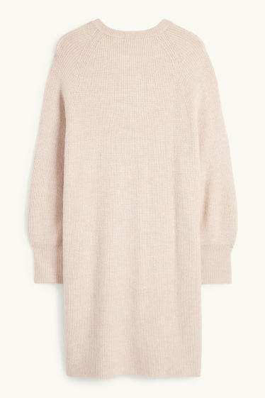 Women - Knitted dress - ribbed - light beige