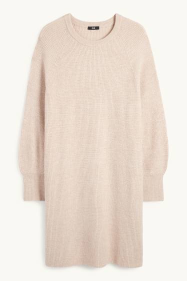 Women - Knitted dress - ribbed - light beige