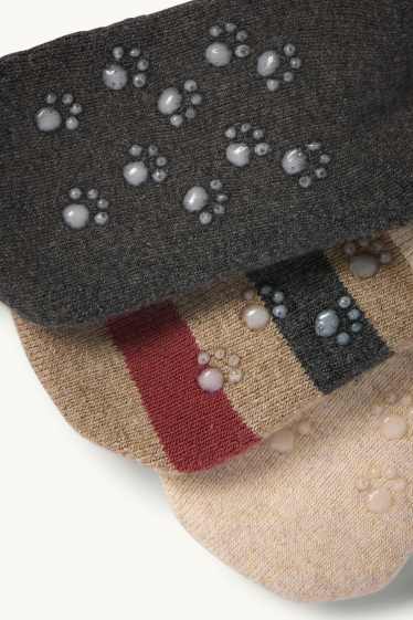 Baby Boys - Multipack of 3 - teddy bear - baby non-slip socks with motif - dark gray
