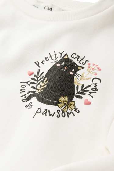 Children Girls - Cat - sweatshirt - cremewhite