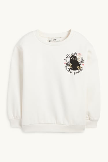 Children Girls - Cat - sweatshirt - cremewhite