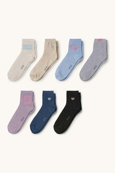 Kinder Mädchen - Multipack 7er - Herz - Socken mit Motiv - blau