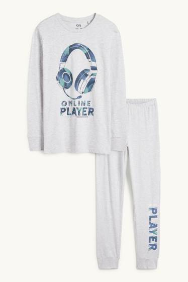 Enfants garçons - Jeux vidéo - pyjama - 2 pièces - gris clair chiné