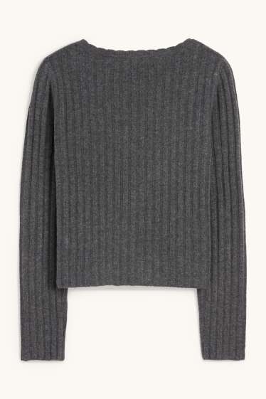 Dona - Jaqueta de punt - acanalada - gris fosc