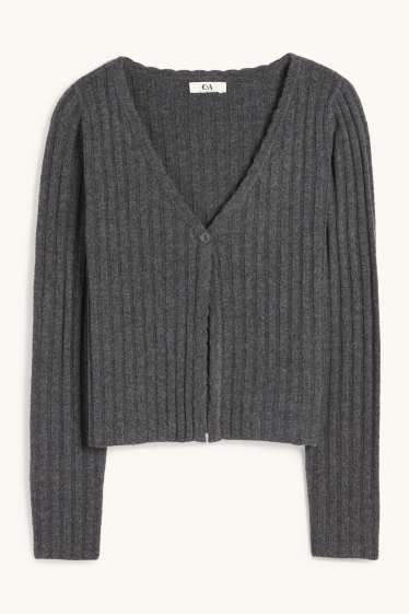 Dona - Jaqueta de punt - acanalada - gris fosc