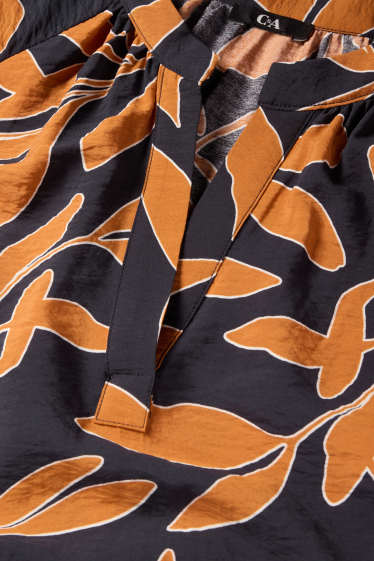 Femmes - Chemisier à col V - à fleurs - noir