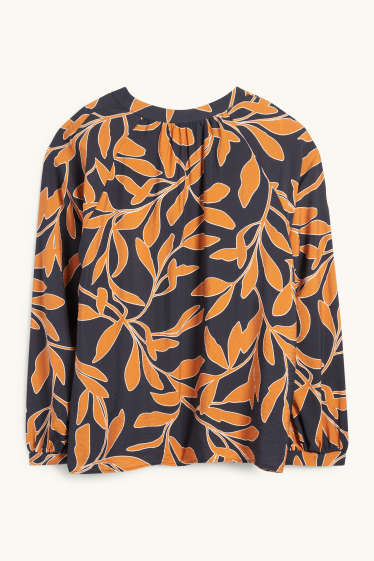 Femmes - Chemisier à col V - à fleurs - noir