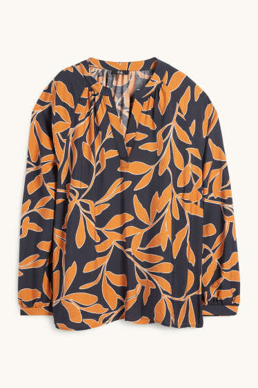 Femmes - Chemisier à col V - à fleurs - noir