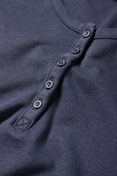 Dámské - Krátké tričko ve stylu henley - slim fit - tmavomodrá