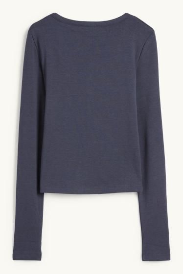 Dámské - Krátké tričko ve stylu henley - slim fit - tmavomodrá