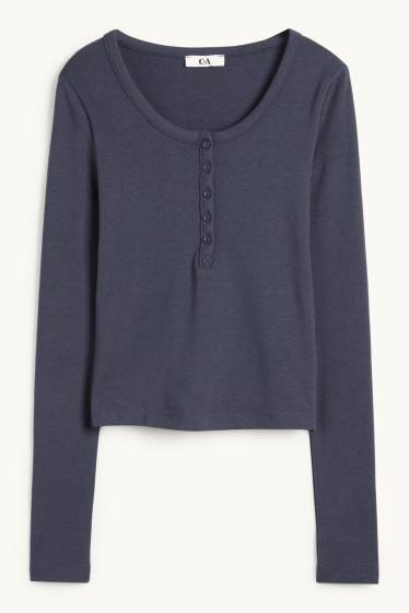 Dámské - Krátké tričko ve stylu henley - slim fit - tmavomodrá