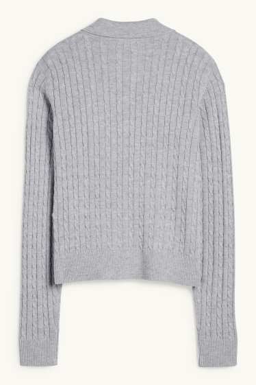 Damen - Pullover - Zopfmuster - hellgrau