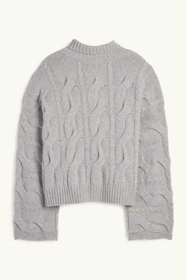 Dona - Jersei de caixmir de coll alt - trenat - gris