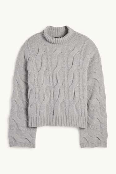 Dona - Jersei de caixmir de coll alt - trenat - gris