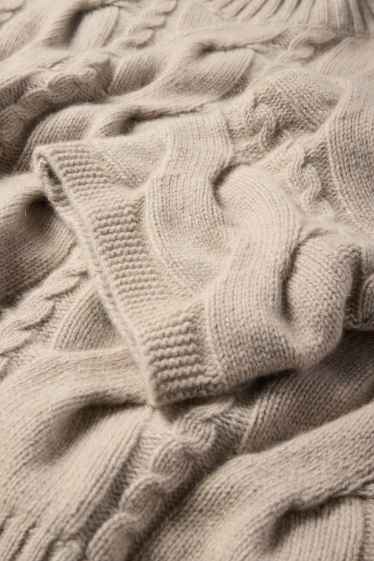 Damen - Kaschmir-Rollkragenpullover - Zopfmuster - beige