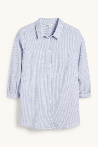 Dámské - Halenka - pruhovaná - bílá / světle modrá