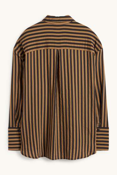 Dames - Blouse - gestreept - zwart / beige