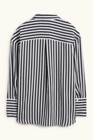 Women - Blouse - striped - dark blue / white