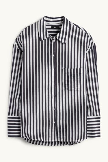 Women - Blouse - striped - dark blue / white