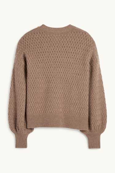 Femei - Pulover din cașmir - cu torsade - maro