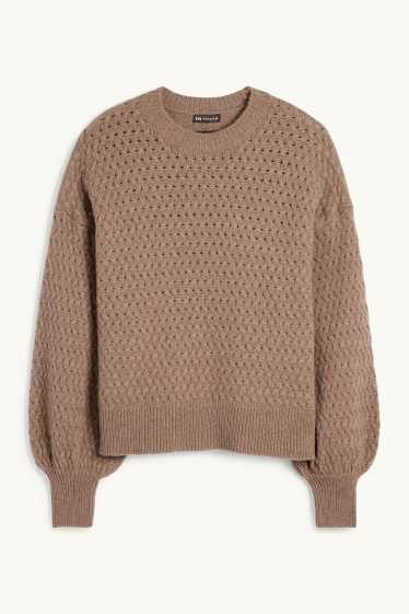 Femei - Pulover din cașmir - cu torsade - maro