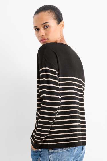 Dona - Jersei de coll en punta - de ratlles - negre