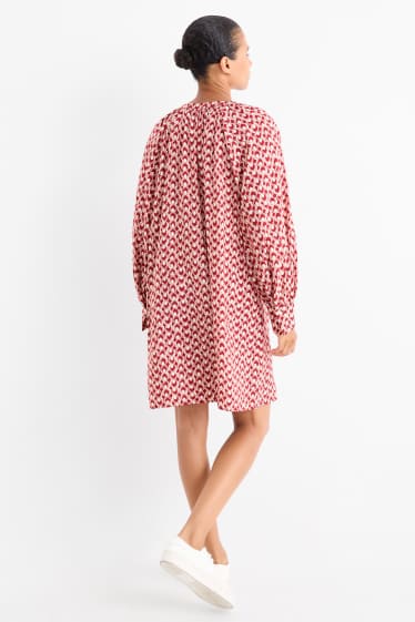 Femmes - Robe évasée - à motif - rouge / blanc crème