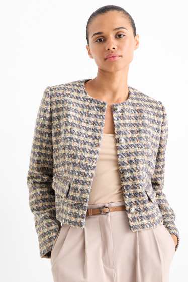 Femmes - Blazer en finition bouclée - relaxed fit - effet brillant - à carreaux - bleu  / beige