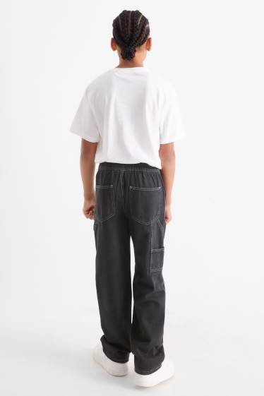Kinderen: jongens - Loose fit jeans - thermojeans - zwart