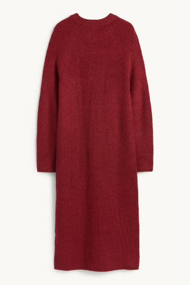 Damen - Strickkleid - gerippt - dunkelrot