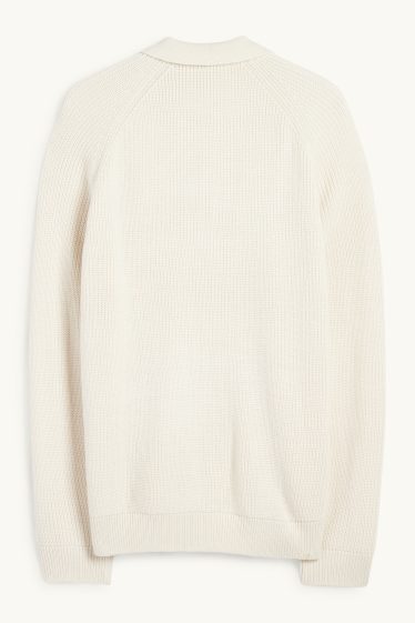 Bărbați - Cardigan tricotat - reiat - alb-crem