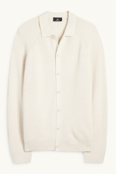 Bărbați - Cardigan tricotat - reiat - alb-crem
