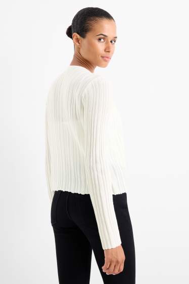 Mujer - Cárdigan - de canalé - blanco roto