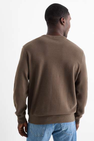 Heren - Sweatshirt - geribd - donkerbruin