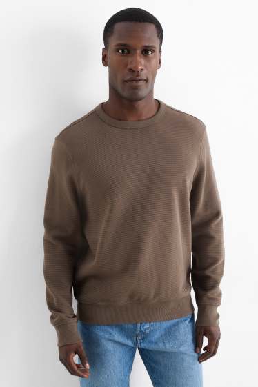 Heren - Sweatshirt - geribd - donkerbruin