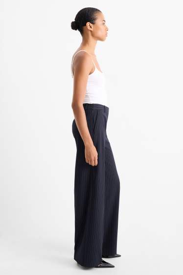 Dámské - Business kalhoty - high waist - relaxed fit - s úzkými proužky - tmavomodrá