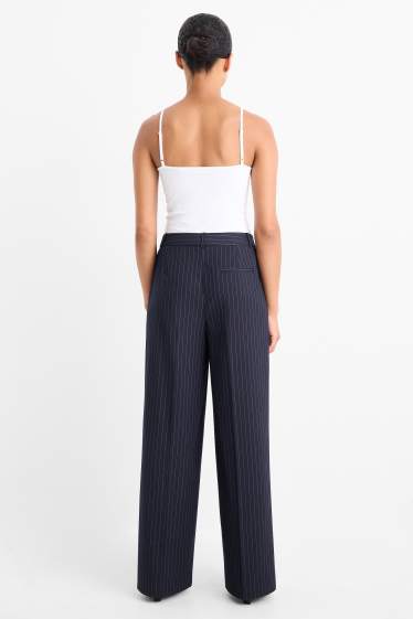 Dámské - Business kalhoty - high waist - relaxed fit - s úzkými proužky - tmavomodrá