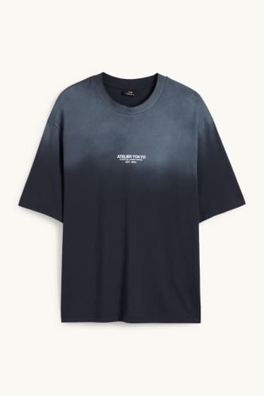 Mężczyźni - T-shirt - oversize - ze wzorem - czarny-melanż